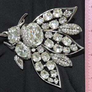 *ULTRA RARE* 1930s Large EISENBERG Vtg BEE Art Deco Double Pin Rhinestone Brooch